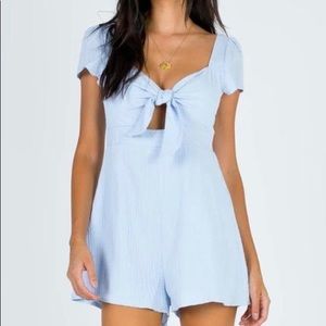Princess Polly Starlette Front Tie Romper Playsuit in Baby Blue